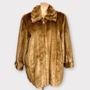 Dennis Basso Womens Plus Faux Fur Coat Tan Brown Mink Zip Front size 2X